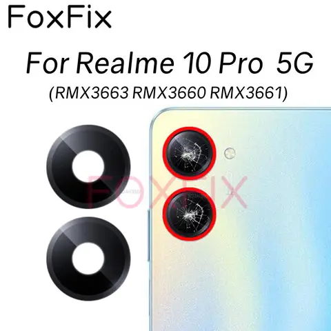 Стеклянный объектив задней камеры для Realme 10 Pro + Plus 5G 10S 10T RMX3630 RMX3663 RMX3660 RMX3661 RMX3687 RMX3686 + клейкая наклейка