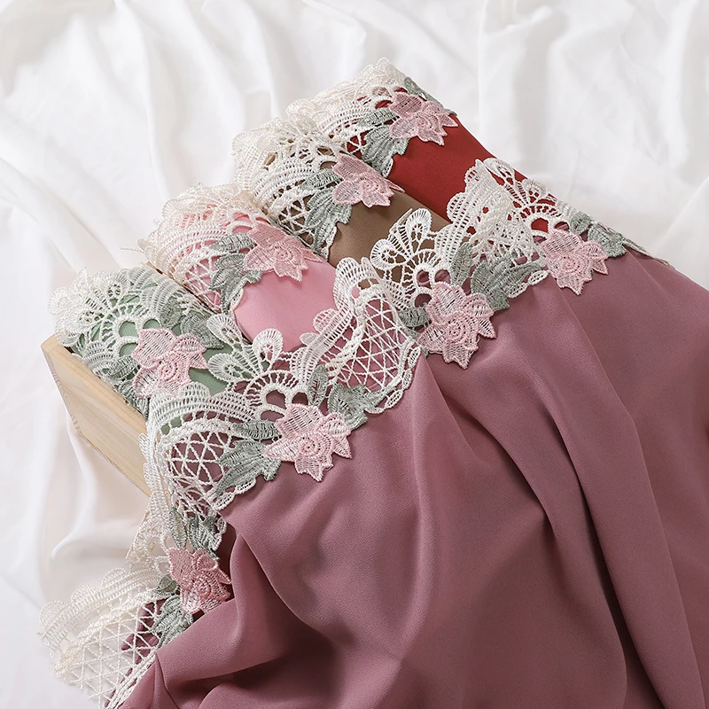 

New Chiffon Good Stitching Plain Hijab Wedding Style Muslim Lace Scarf Shawl Islamic Soft Turban Head Wraps Headband