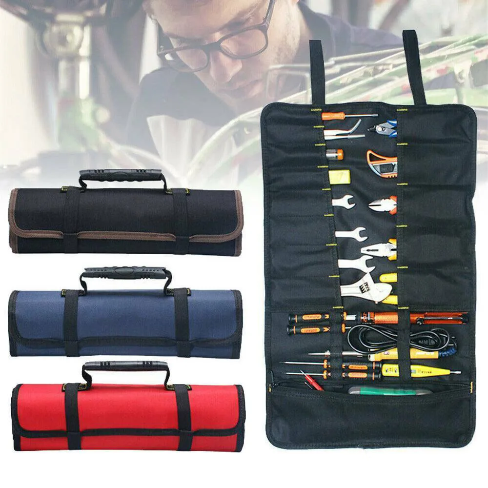 

Multifunction Roller Tool Bags Oxford Canvas Practical Handles Bags Chisel Electrician Carrying Toolkit Instrument Package Case