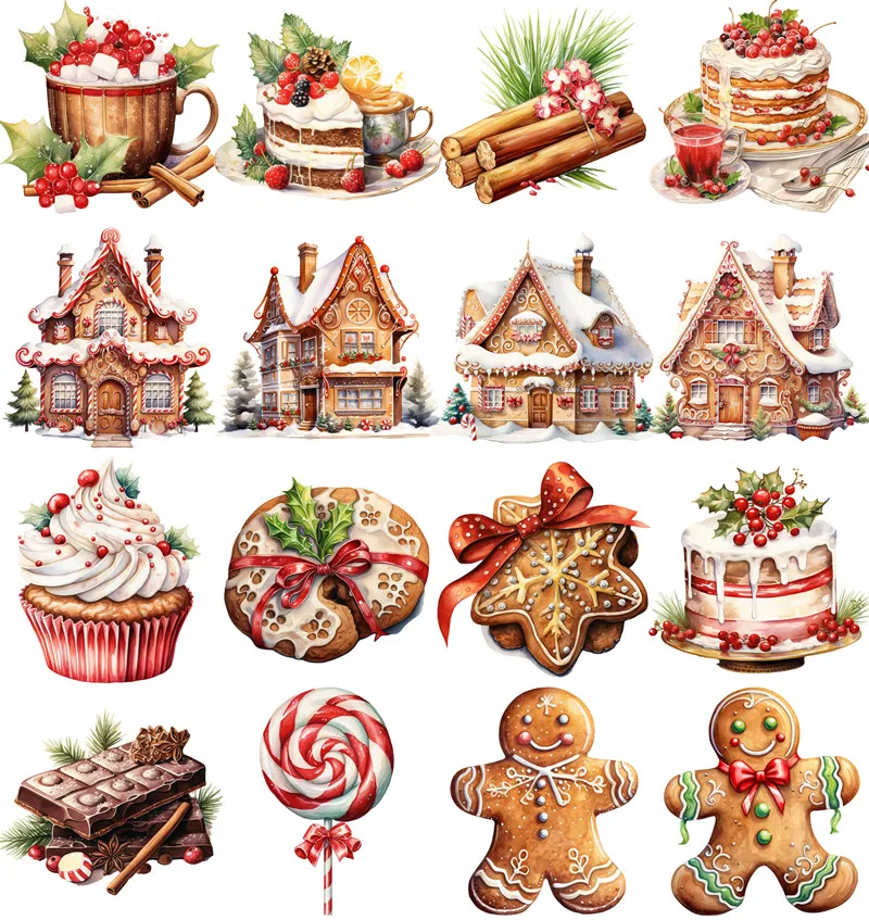 

Retro Diary Sticker Decorative Handnet Sticker Christmas Dessert Gingerbread House Stationery Store Scrapbooking DIY Stickers