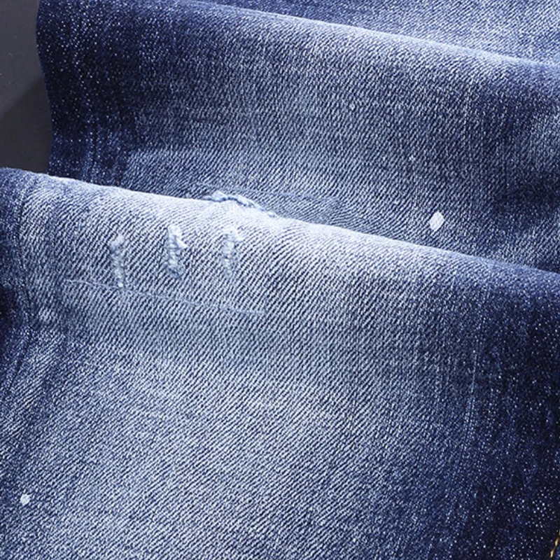 High Street Fashion Men Jeans High Quality Retro Blue Elastic Vintage Slim Ripped Jeans Men Printed Designer Brand Pants Hombre