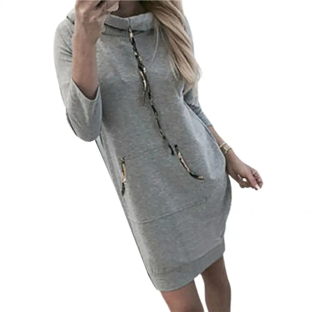 

All Match High Quality Fashion Spring Autumn Women Hoodie Above Knee Sweatshirt Dress Trendy for Work