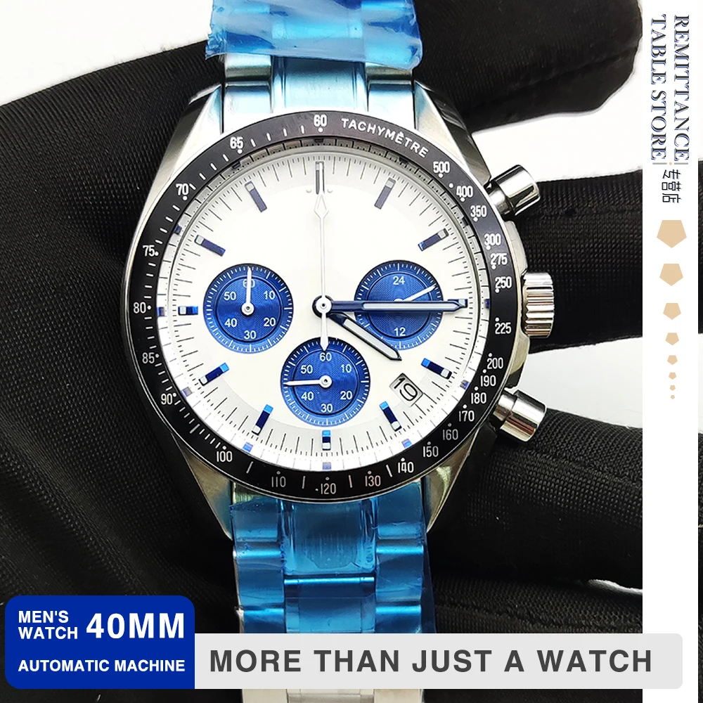 Multi-color panda black bezel men's quartz watch VK63 caliber + steel band waterproof case luxury three-eye chronograph