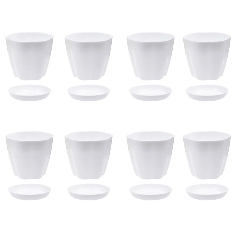 

8 Pack 6.3Inch White Plastic Flower Plant Pots Seedlings Nursery Pot Planter With Saucer Pallet
