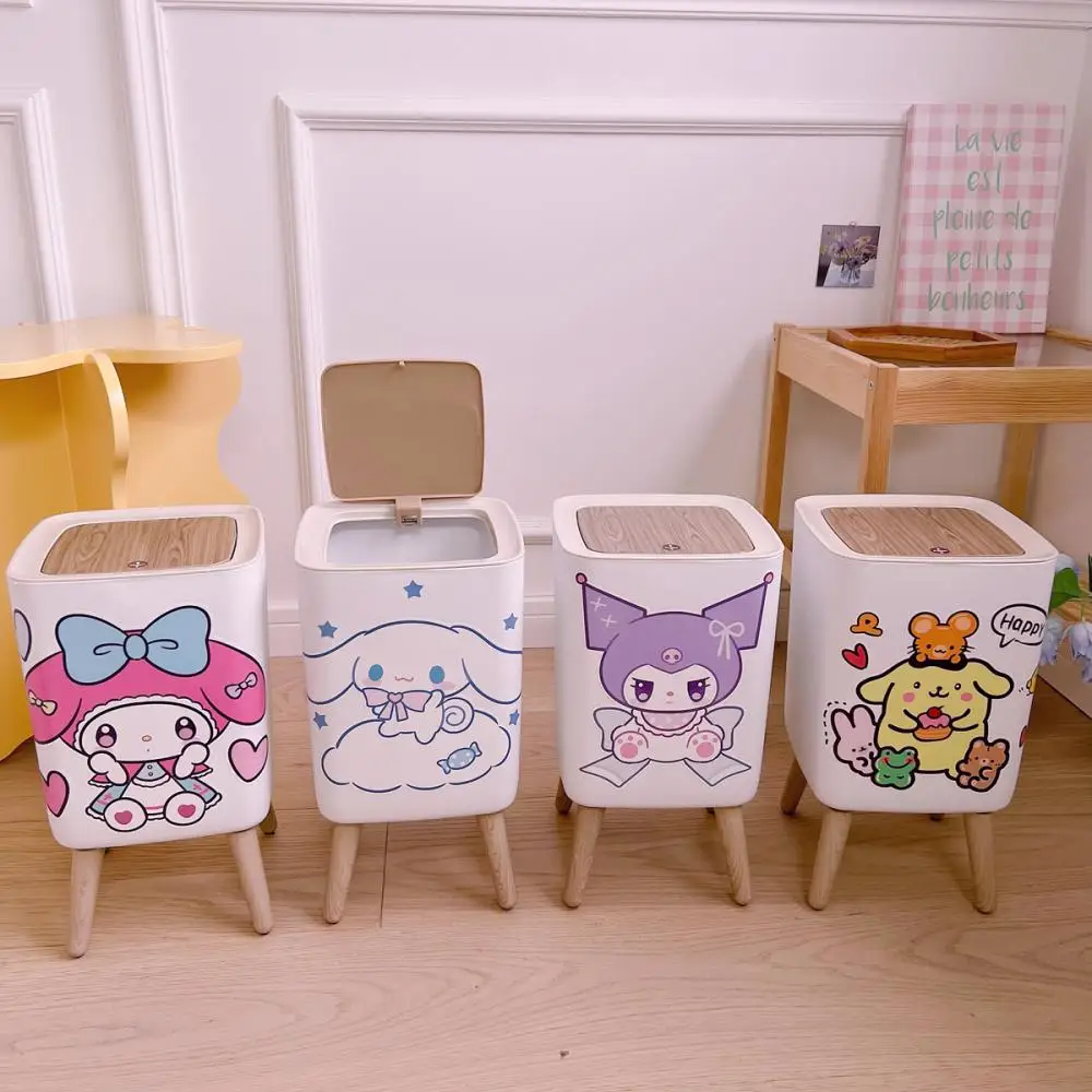 

Cinnamoroll Kuromi Pompompurin My Melody Sanrio Cartoon Cute Square Large-Capacity Pressurized Trash Can Anime Toy for Girl Gift