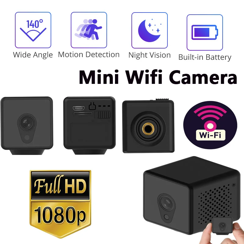 

Беспроводная Wi-Fi мини-камера 1080P HD P2P/AP, домашний монитор безопасности, широкоугольная видеокамера ночного видения с датчиком движения, ip-кам...