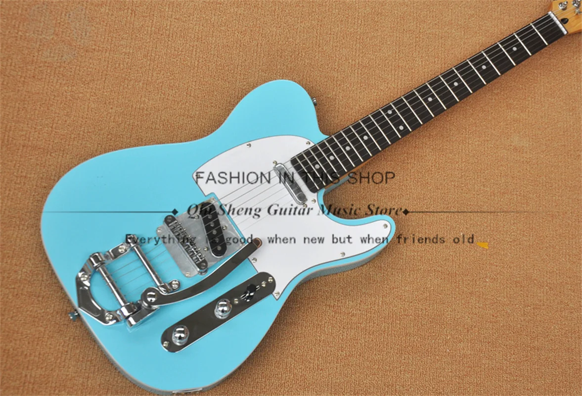 

Электрическая гитара небесно-голубого цвета, гитара Tel, маленькая тремоло, искусственная кожа, фингерборд из палисандра, корпус из липы