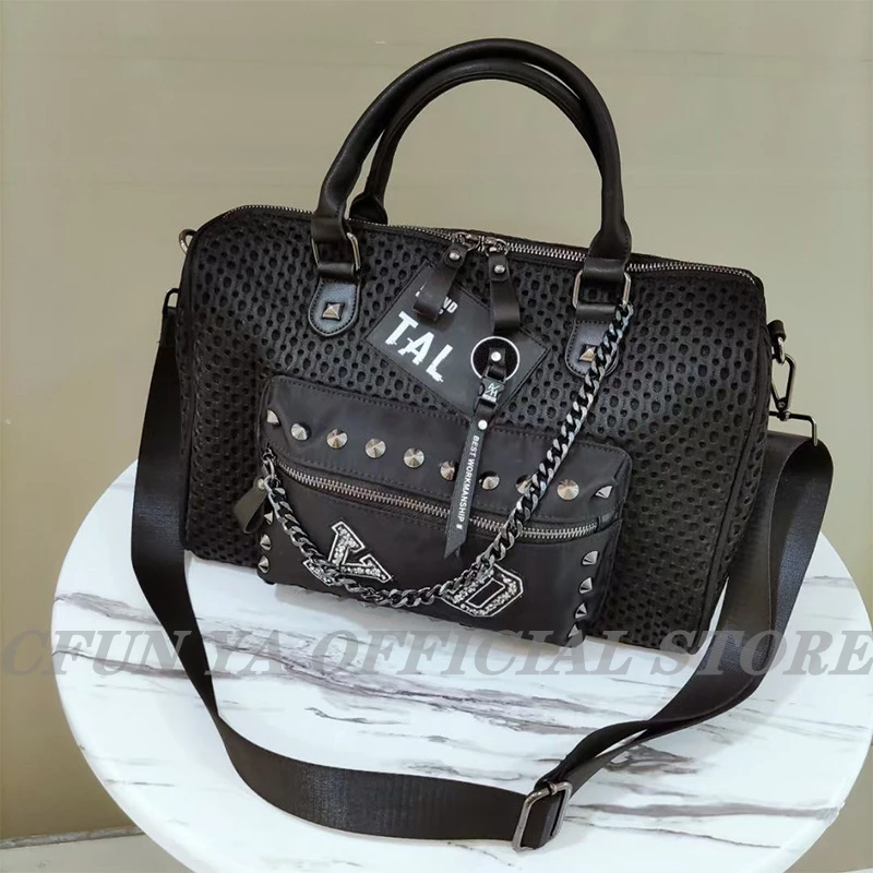 

CFUN YA Mesh Cloth Real Leather Women Bag Luxury Messenger Cross Body Big Handmade Shoulder Bags Large Capacity Female Handbag