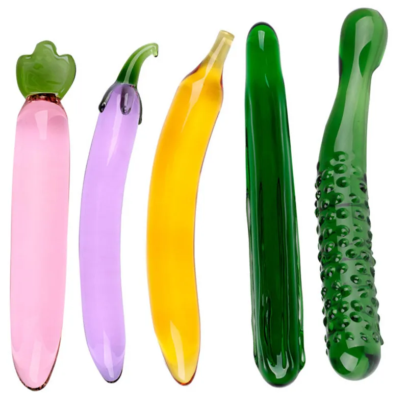 

Glass Dildo Banana Eggplant Artificial Penis Cucumber Anal Plug G-spot Vaginal Butt Plug Vegetable Dildos Sex Toys for Women Men