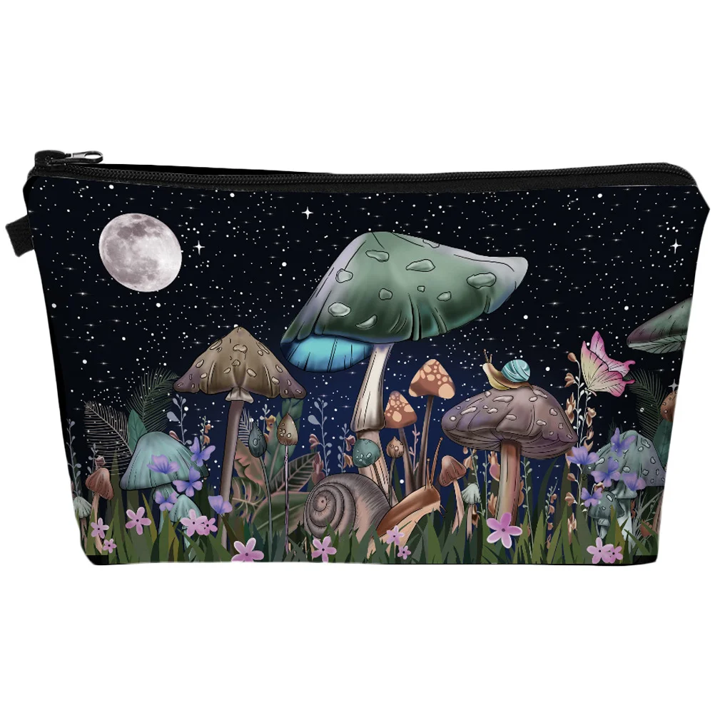 

Zipper Makeup Pouches Bag Mushroom Print Bags Travel Small Storage Portable