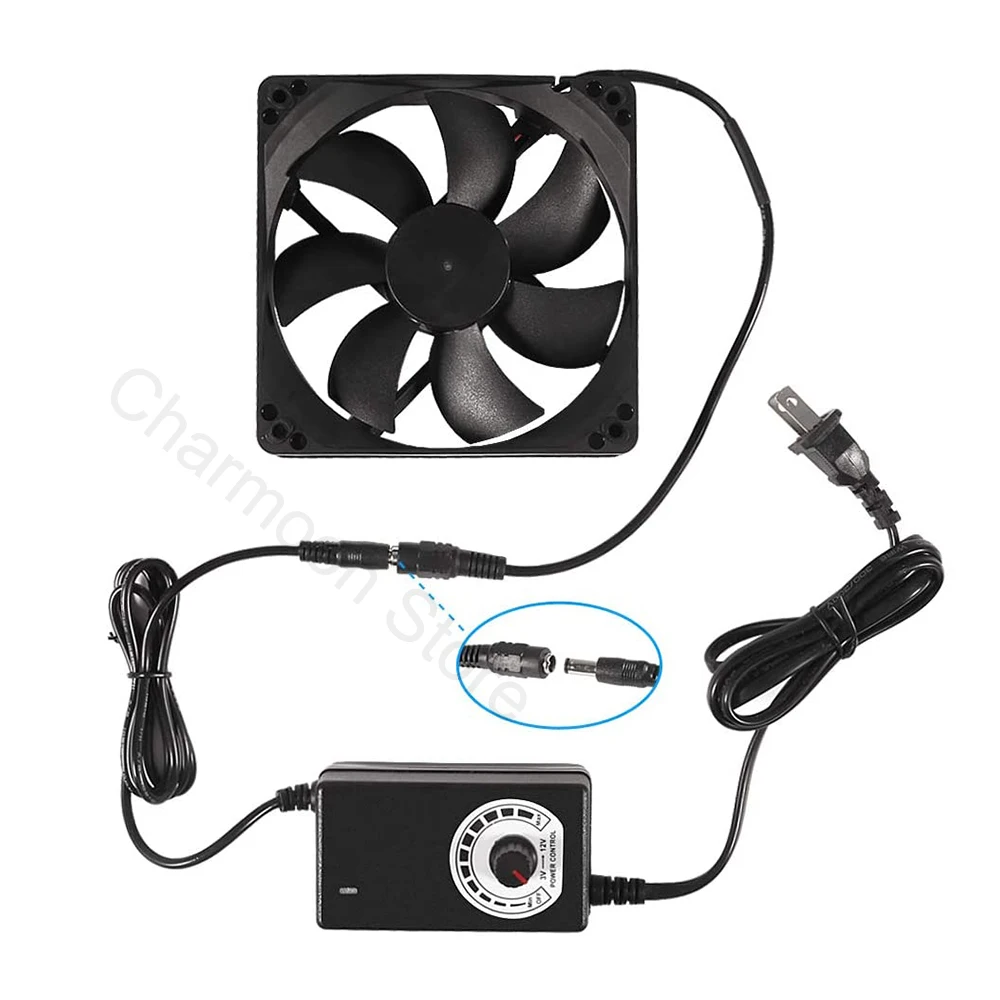

120mm x 25mm 110V 220V AC Powered Fan with Speed Controller DC 3V to 12V for DVR Playstation Xbox Component Cooling