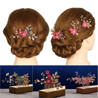beautiful romantic crystal crown wedding hair combs leaves tiara flower hair pin bridal clips
