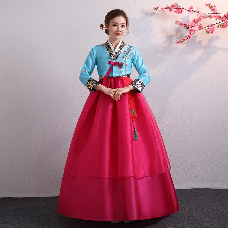 

Традиционный вышитый корейский женский костюм Hanbok для свадебных танцев, северокорейское выступление