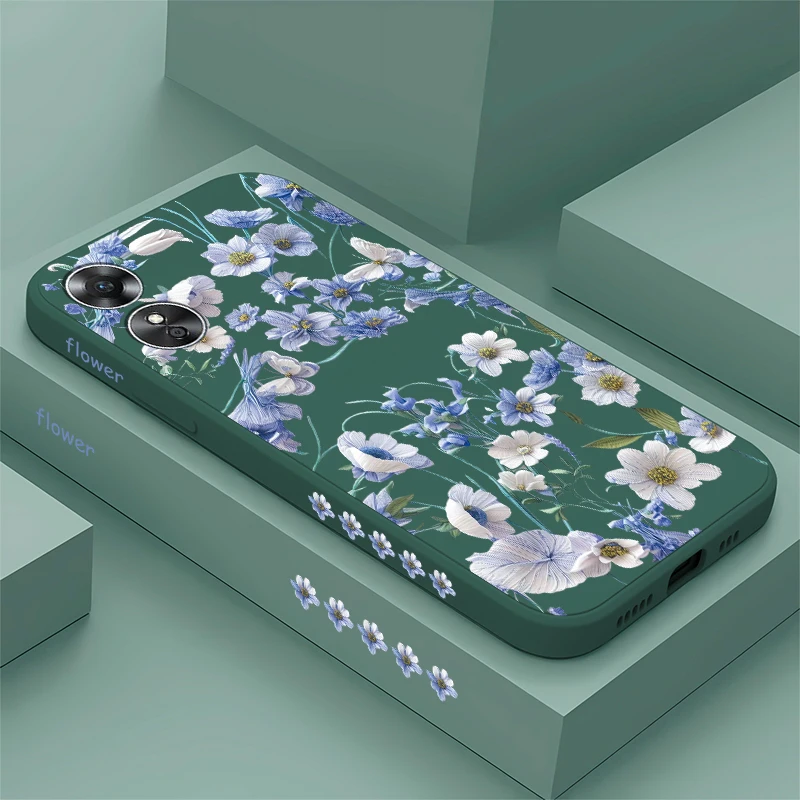 Чехол с синими цветами для OPPO A17 A16E A16K A16S A16 A15 A15S A12E A12S A12 A11K A11X A11S A11 противоударный