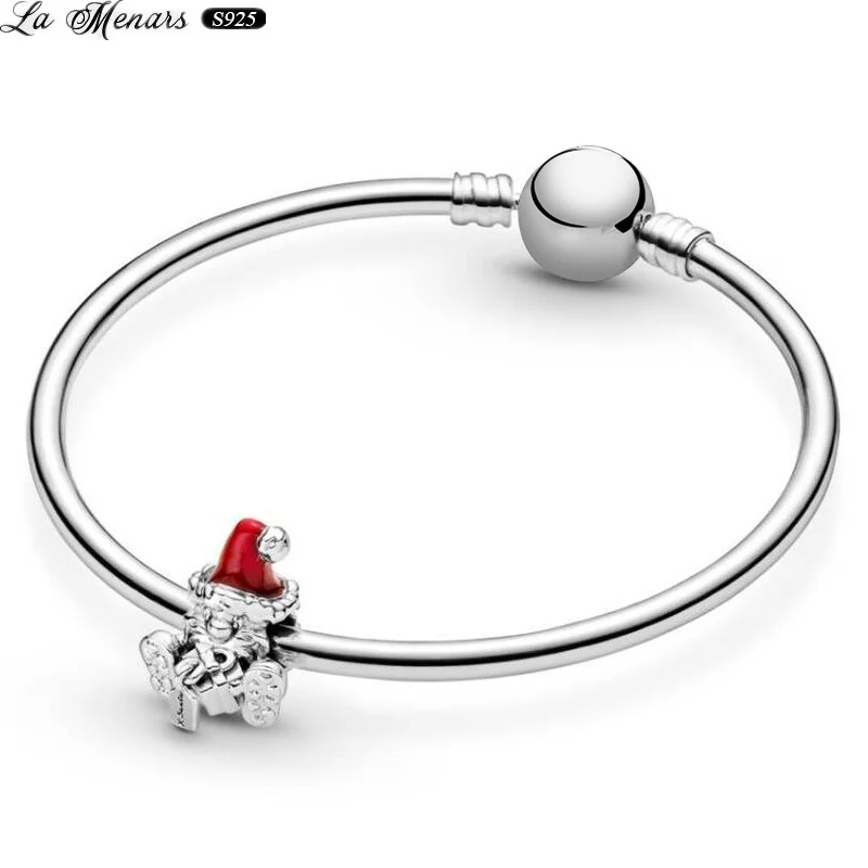 

La Menars Christmas Santa Bead Fit DIY Bracelet 925 Sterling Silver Charm Unisex Fine Jewelry Celebrate Festivals