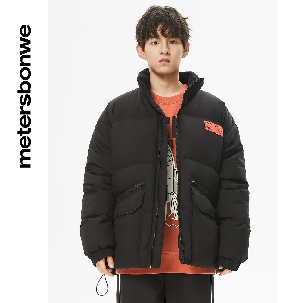 Metersbonwe Couple Stand Collar Short Down Jackets Men's 80% Duck Down Thick Letter Print Warm Wear Loose Women Winter Down Coat
