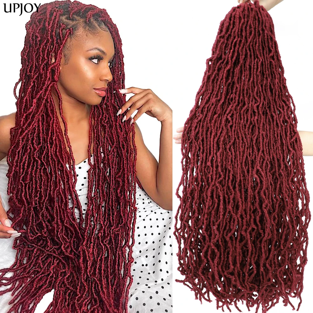 Soft Locs Crochet Hair Long Burgundy Long Faux Locs Crochet Hair Curly Wavy Crochet Synthetic Braiding Hair Extensions Dreads 1B