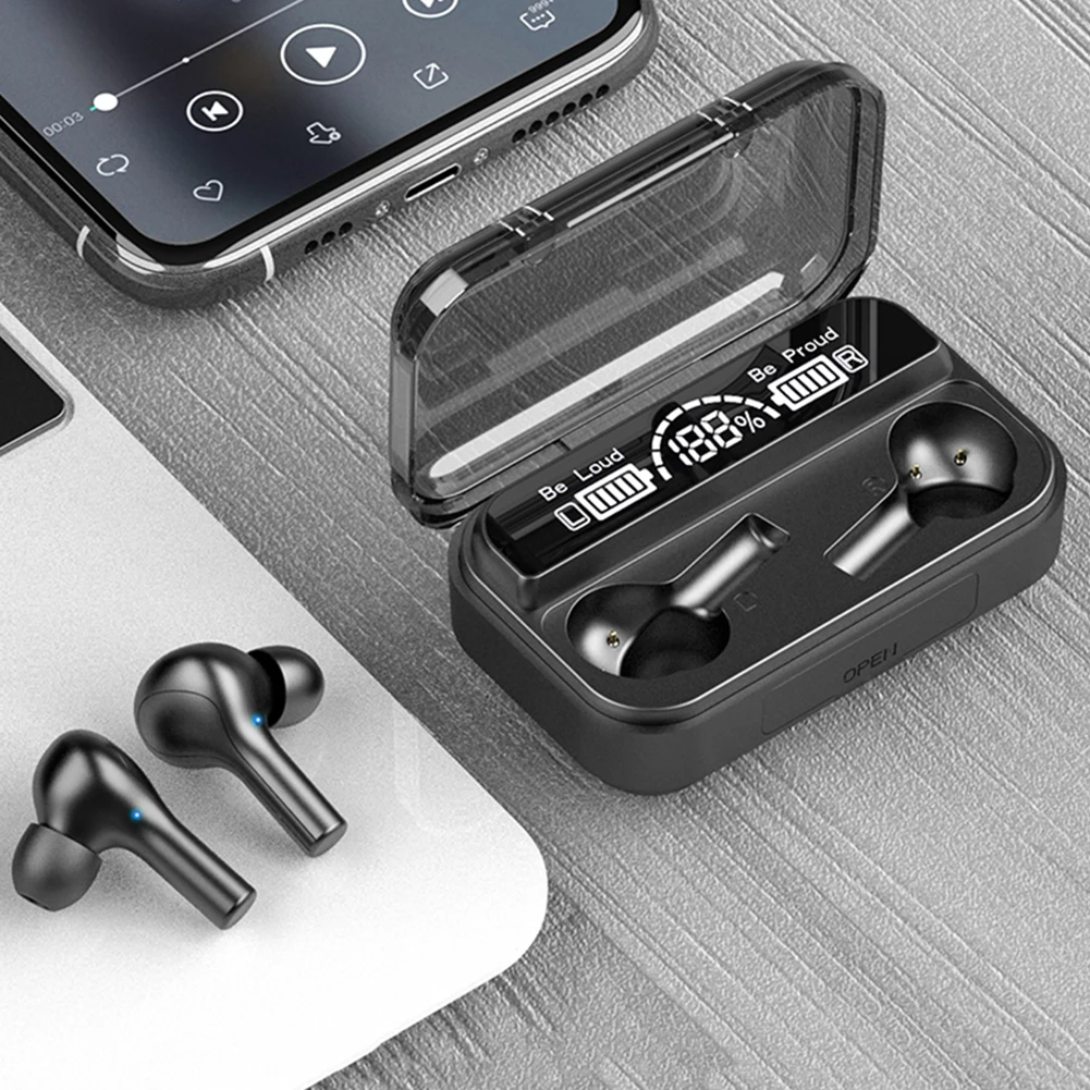 

Спортивные Беспроводные наушники для фитнеса стерео TWS Bluetooth-совместимые наушники беспроводные наушники с цифровым дисплеем зарядный чехо...