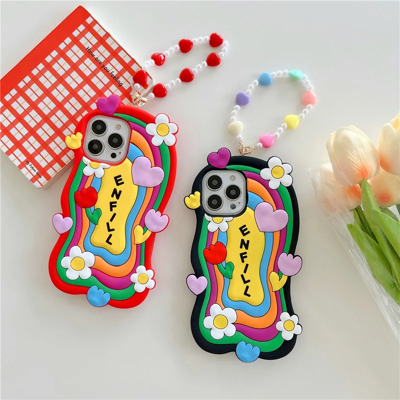 

Japan Cute Rainbow Flowers Pendant TPU Phone Case For iPhone 8 7 6 Plus SE2 X XR XS max 11 12 13 Pro Max Cases Soft Rubber Cover