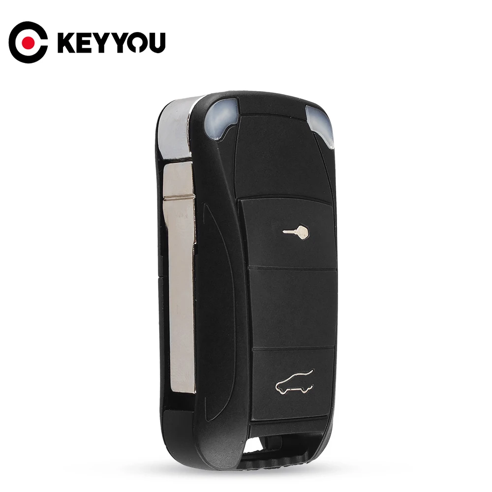 

KEYYOU Новый Сменный корпус ключа дистанционного Флип складной Автомобильный ключ чехол без рисунка HU66 лезвие Fob 2 кнопки для Porsche Cayenne GTS