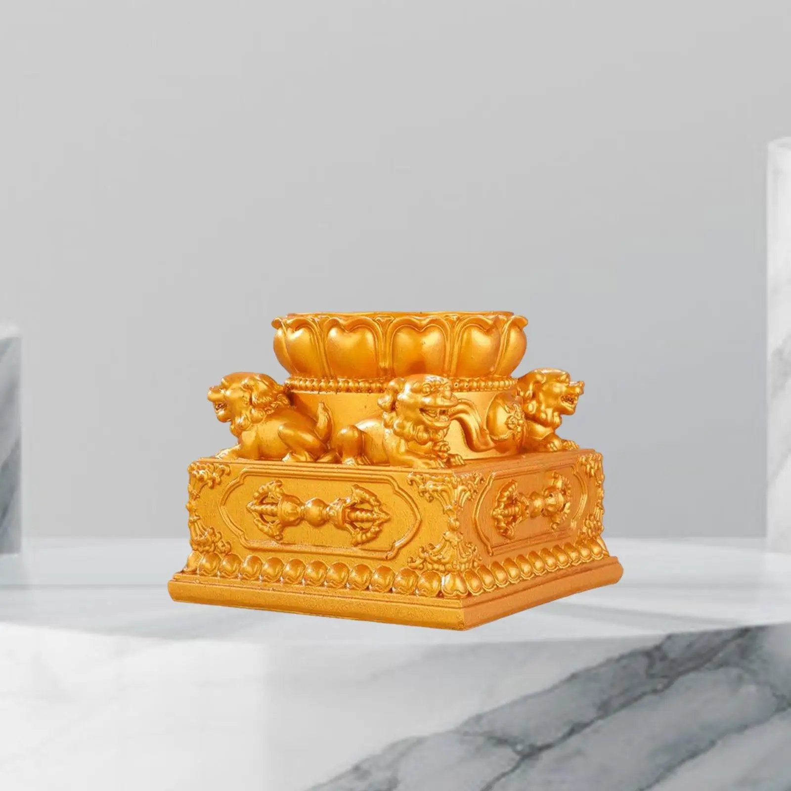 

Tibetan Prayer Wheel Base Lion Hand Cranking Praying Wheel Stand Holder Car Collection Lotus Base for Bedroom Office Decoration