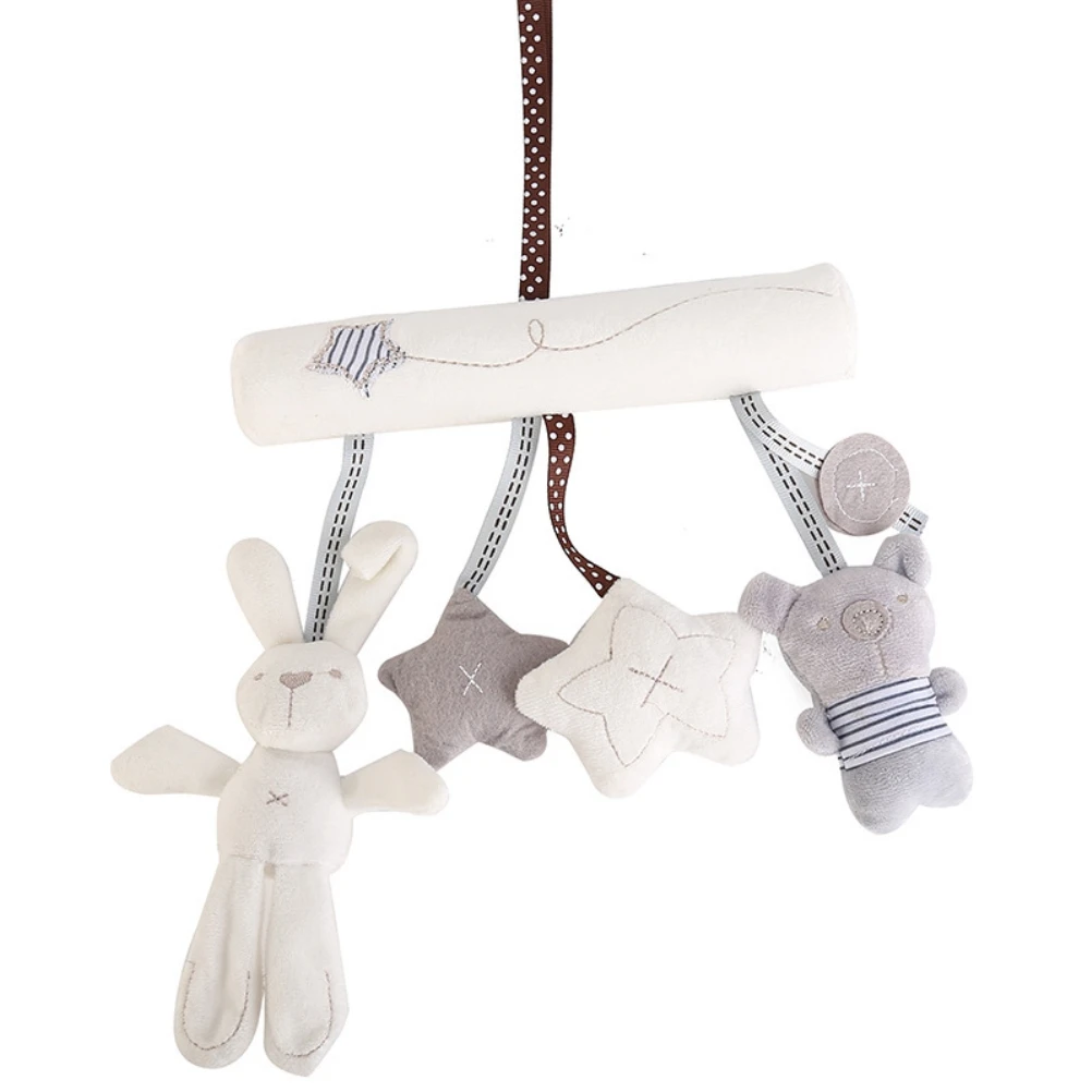 

Baby Hanging Rattle Toys with Music Crib Stroller Plush Rabbit Star Bear Toys Soft Interactive Toy for Infants