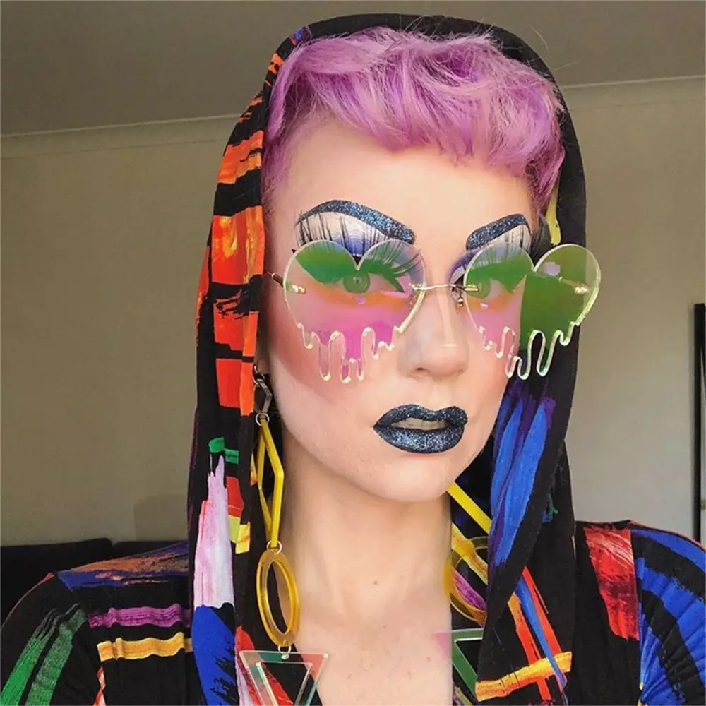 

Fashion Unique Love Heart Tear Shape Sunglasses Women Colorful Rimless Eyewear Vintage Clear Ocean Lens Female Sun Glasses