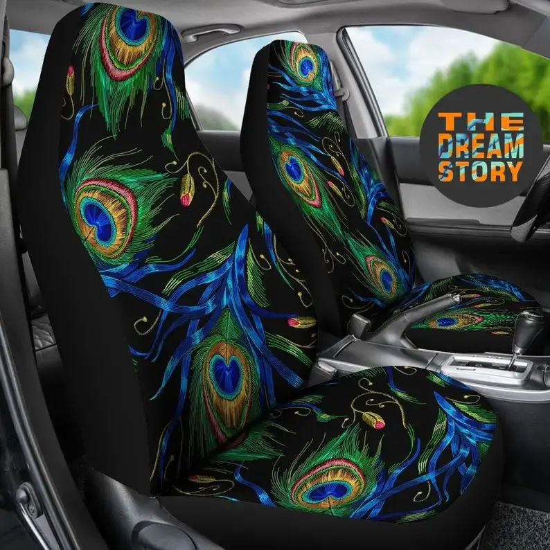 

Peacock Feather Car Seat Cover For Vehicle | Peacock Feather Auto Seat Covers | Peacock Car Seat Cover | Boho Car Seat Cover For