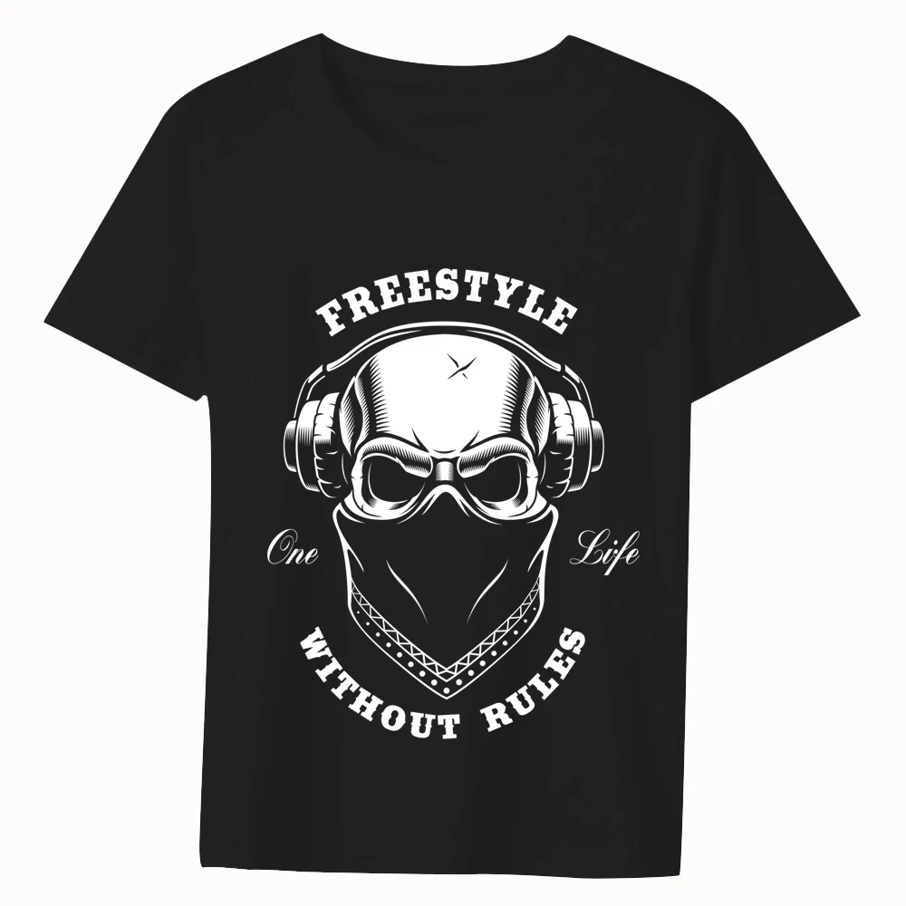 

CLOOCL Fashion Mens T-shirts Skull Freestyle Without Rules Chest Print Tees Cotton Hip Hop Tops Harajuku Graphic T Shirts