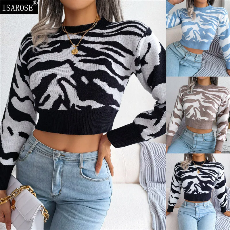 

Женский трикотажный пуловер с круглым вырезом и длинным рукавом