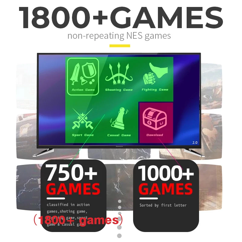 Data Frog USB Wireless Handheld TV Video Console Build In 1800 Games for NES Retro Dendy Game Console Portable Retro Game Stick