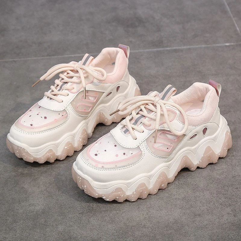 

Sneakers Women Shoes Breathable Mesh Sports Casual Shoes Woman 2021 Autumn Solid Lace-up Wedges Plaform Shoes Women Sneakers
