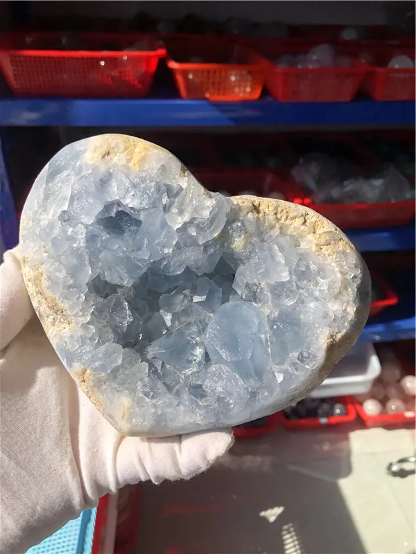 

2.1kg Natural Blue Celestite Geode Cluster Quartz Heart Shape Crystal Specimen