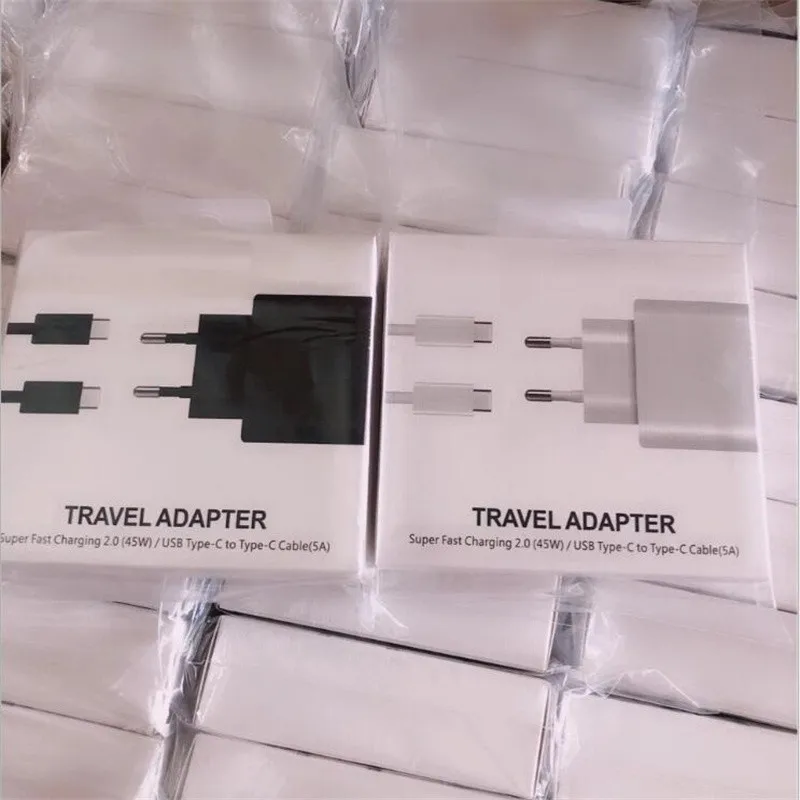 

10set 45W Type c PD Wall Charger Eu US AC Travel Adapter Super Quick Charge USB C Cable for Samsung S20 S21 note 21 with box