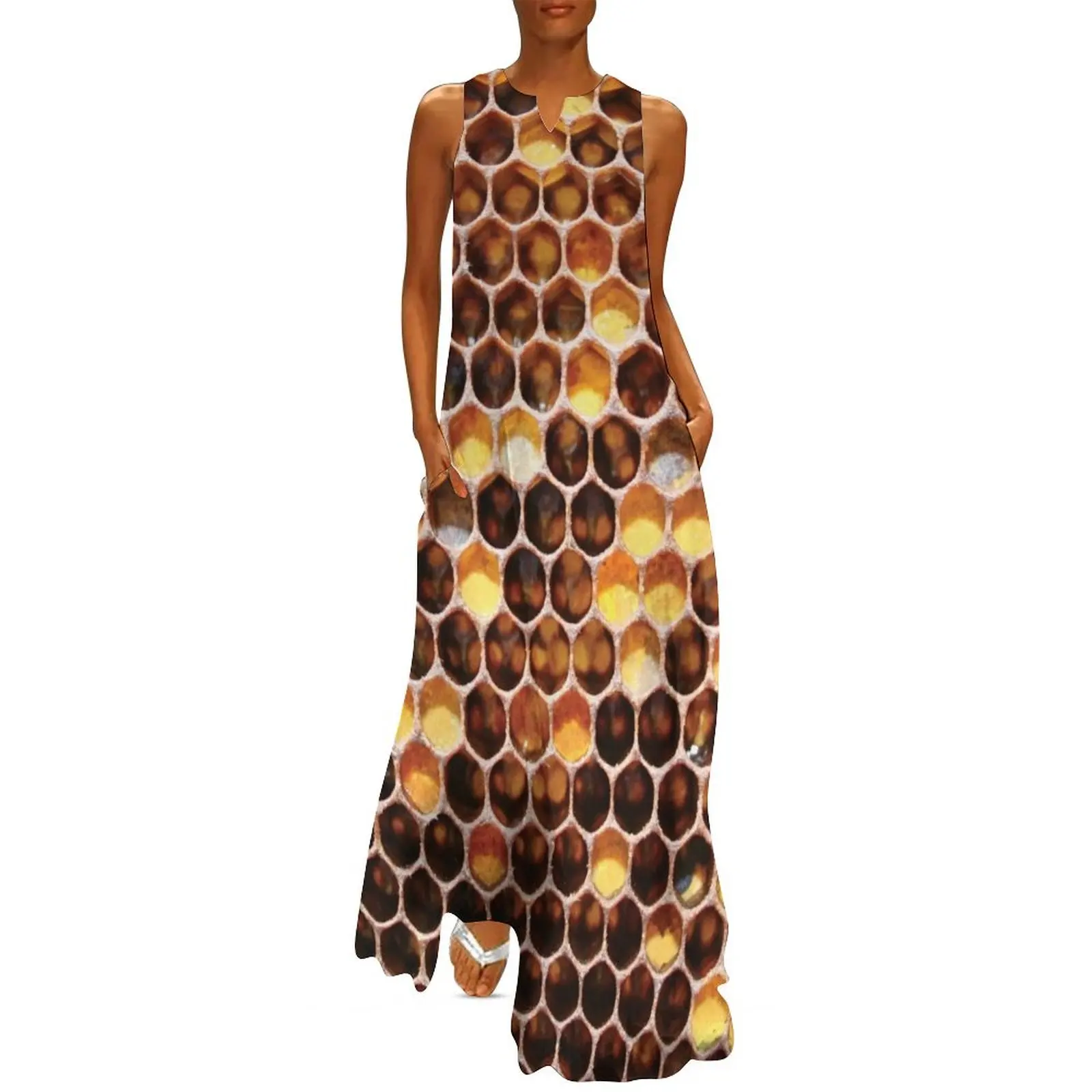 Длинное платье с сотовым принтом Длинные платья вуаллю Женское Платье