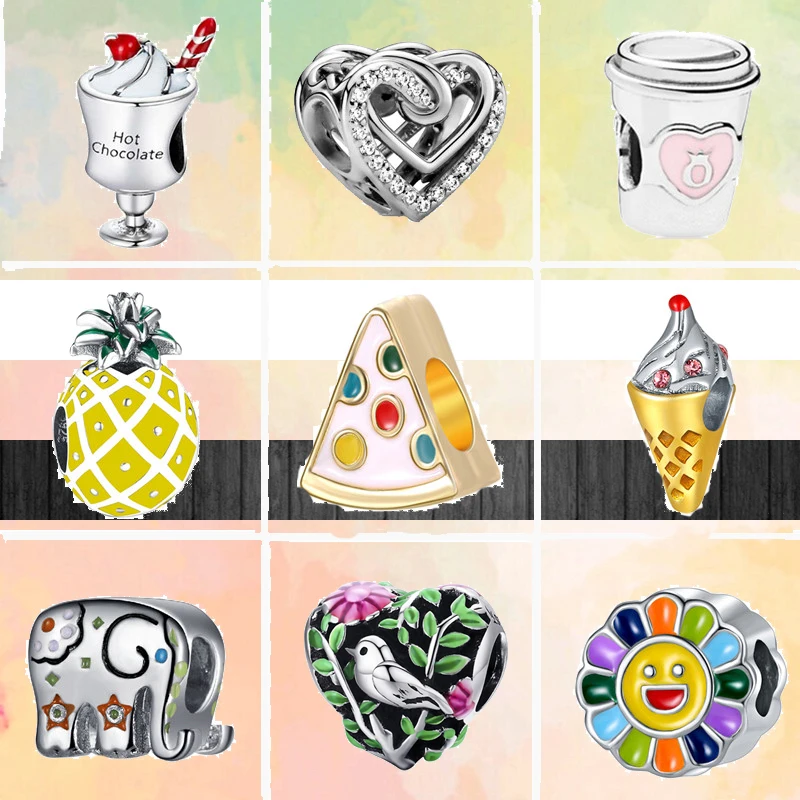 Новые бусины в виде слона подсолнуха сыра сердца подходят для шармов Пандоры