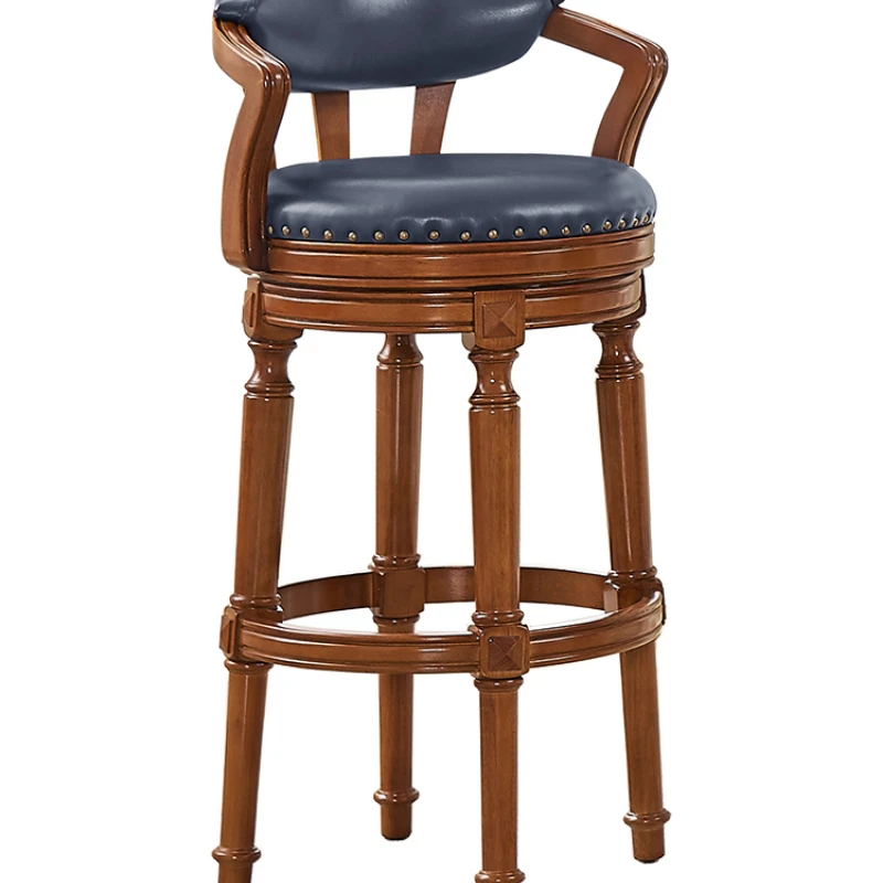 

Stool Chair Home High Stool Bar Stool Retro European Solid-Wood Bar Chairs Genuine Leather High Chair Swivel Chair