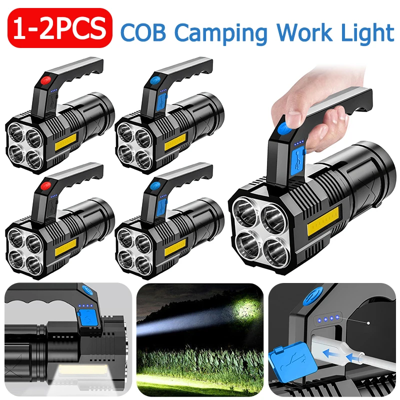 

1/2 шт. портативный COB 4 светодиода Фонарик Мощный USB Перезаряжаемый фонарик наружный ручной фонарик для кемпинга фонарь