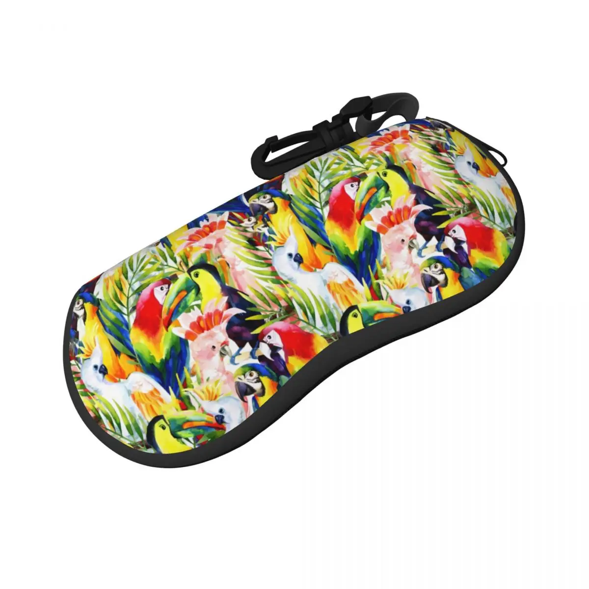 

Tropical Birds Horizontal Glasses Case Parrots And Palm Leaves Daily Classic Sunglasses Pouch Zipper Men Women Eyewear Bag