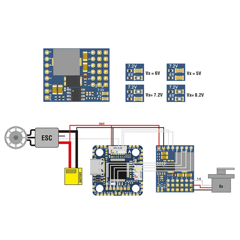 Matek Mateksys Servo PDB W/BEC 5 5-36 В до 58 2 с расстоянием контакта 54 мм для радиоуправляемых