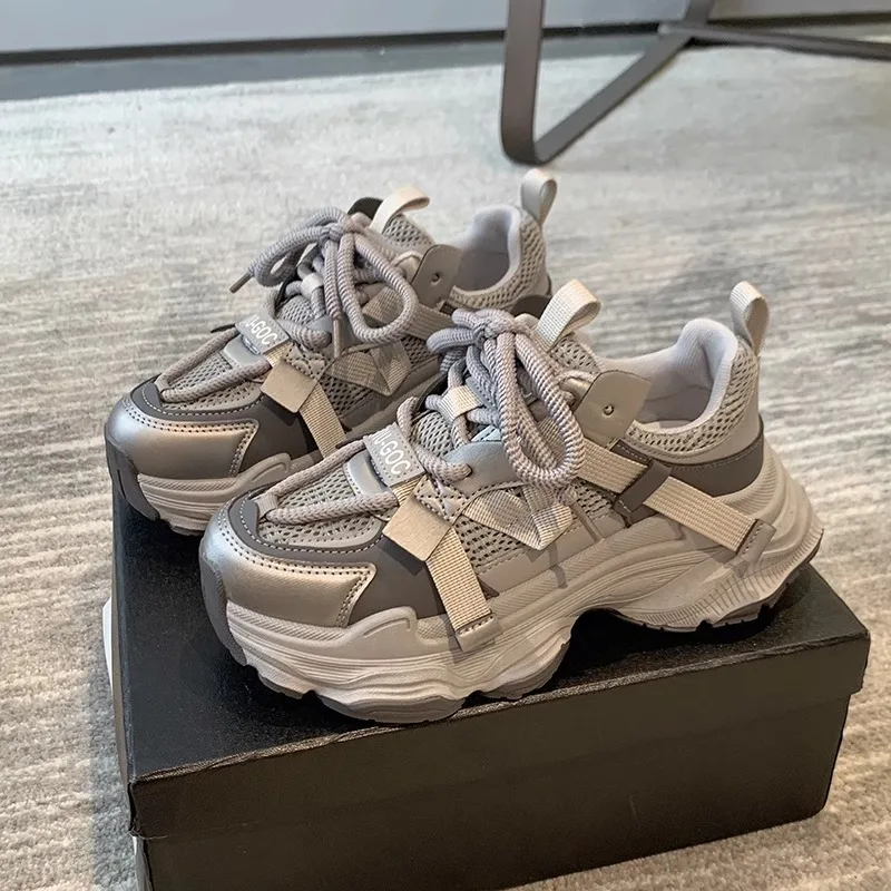 Женские массивные кроссовки 2024 Весенняя дышащая сетчатая спортивная обувь на