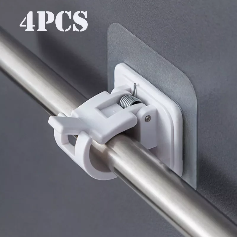 

NEW Nail-Free Adjustable Curtain Rod Holder Clamp Hooks Rod Bracket Holders Adhesive Wall Curtain Fixed Clip Hanging Rack Hook