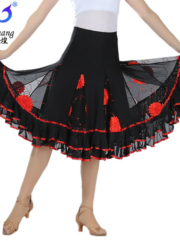 

Элегантная мягкая юбка для бальных танцев, женский новый стиль, повседневный костюм, длинная юбка-качели для фламенко, румбы, вальса, танцевальная одежда