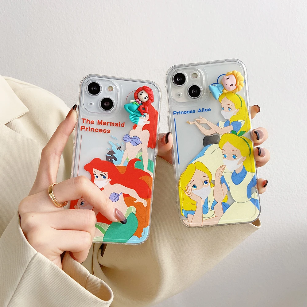 

Disney Princess 3D Doll Phone Cases For iPhone 13 12 11 Pro Max XR XS MAX 8 X 7 SE 2020 Girls Anti-drop TPU Soft Cover Gift