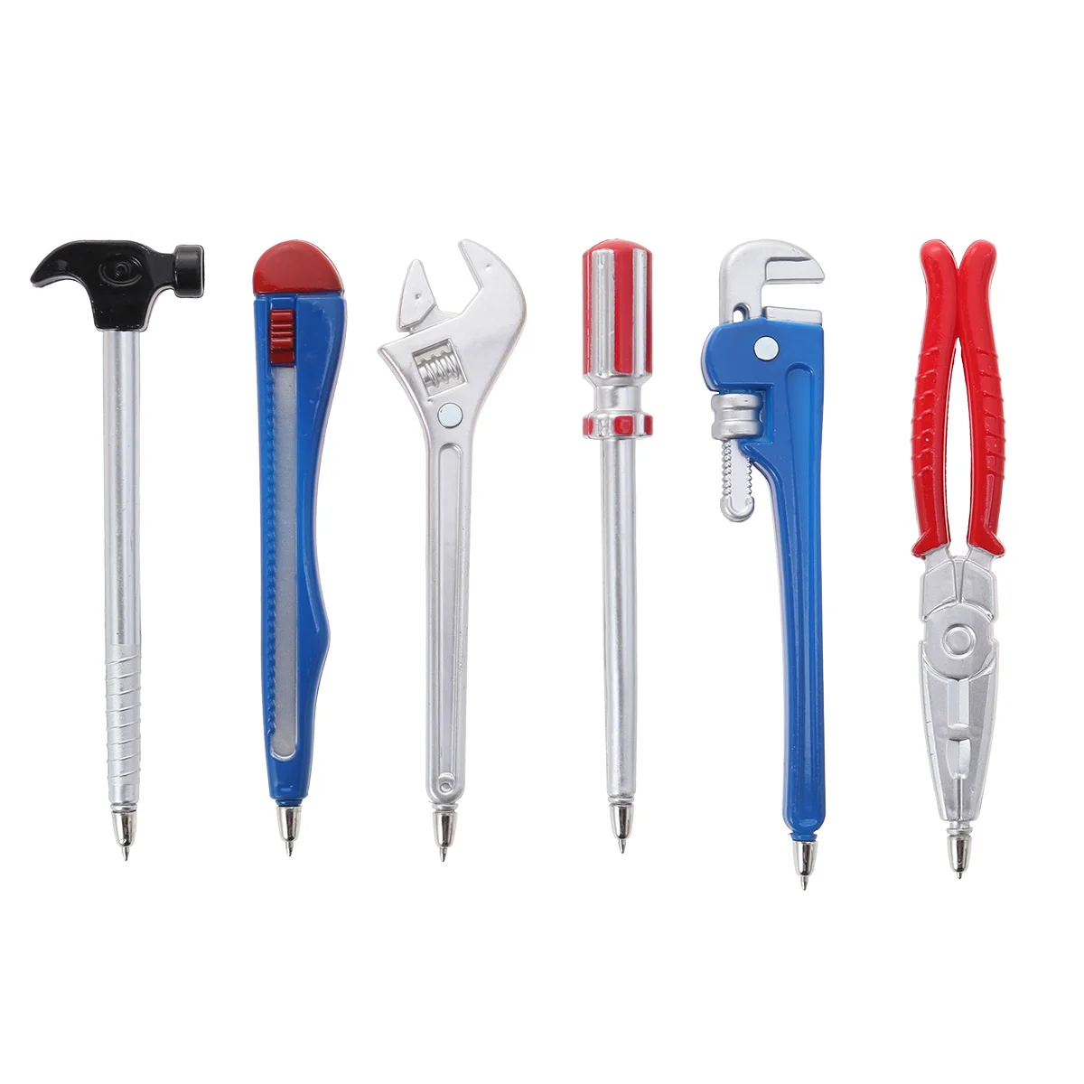 

Children Point Pen Set: 6pcs Tools Shaped Creative Writing Pens for Home School Office Shop Pipe Utility Tool Vise Silver