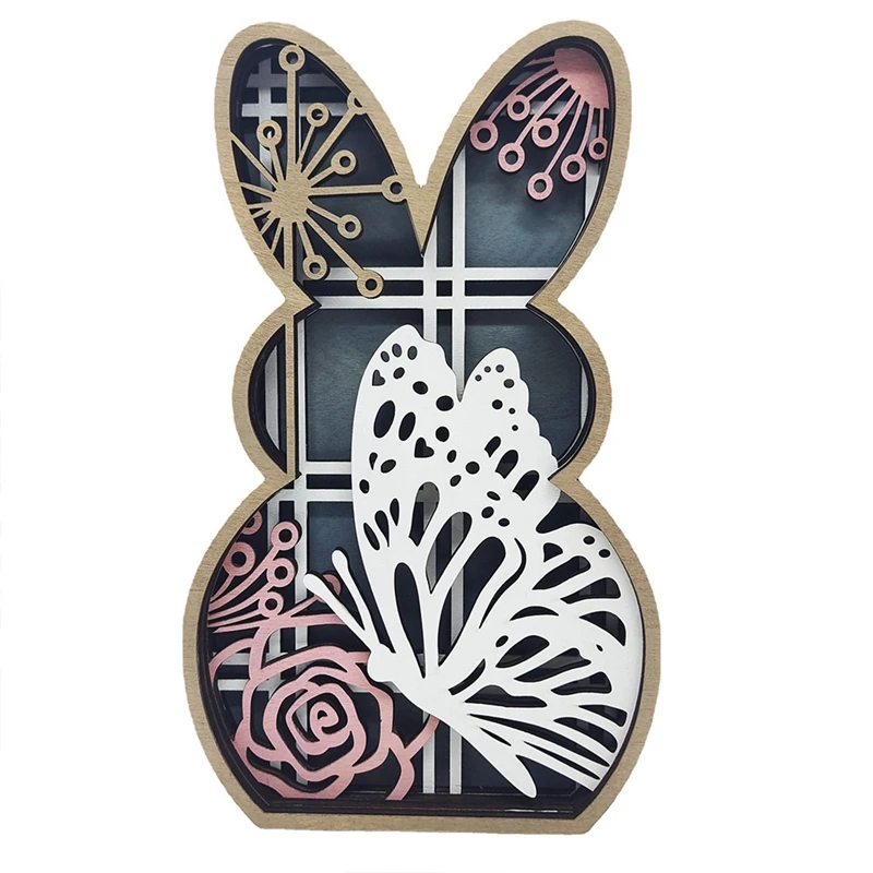 

Easter Wooden Crafts Hollow Rabbit Butterfly Easter Decorations For Home Party Desktop Ornament