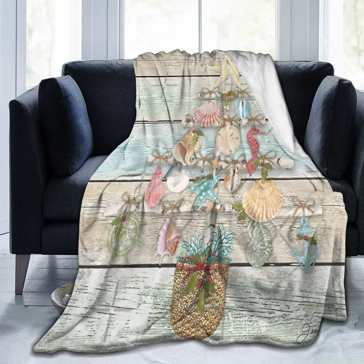 

Coastal Christmas Blanket, Facecloth Blanket Blanket Personalized Gift AntiPilling Multi Size