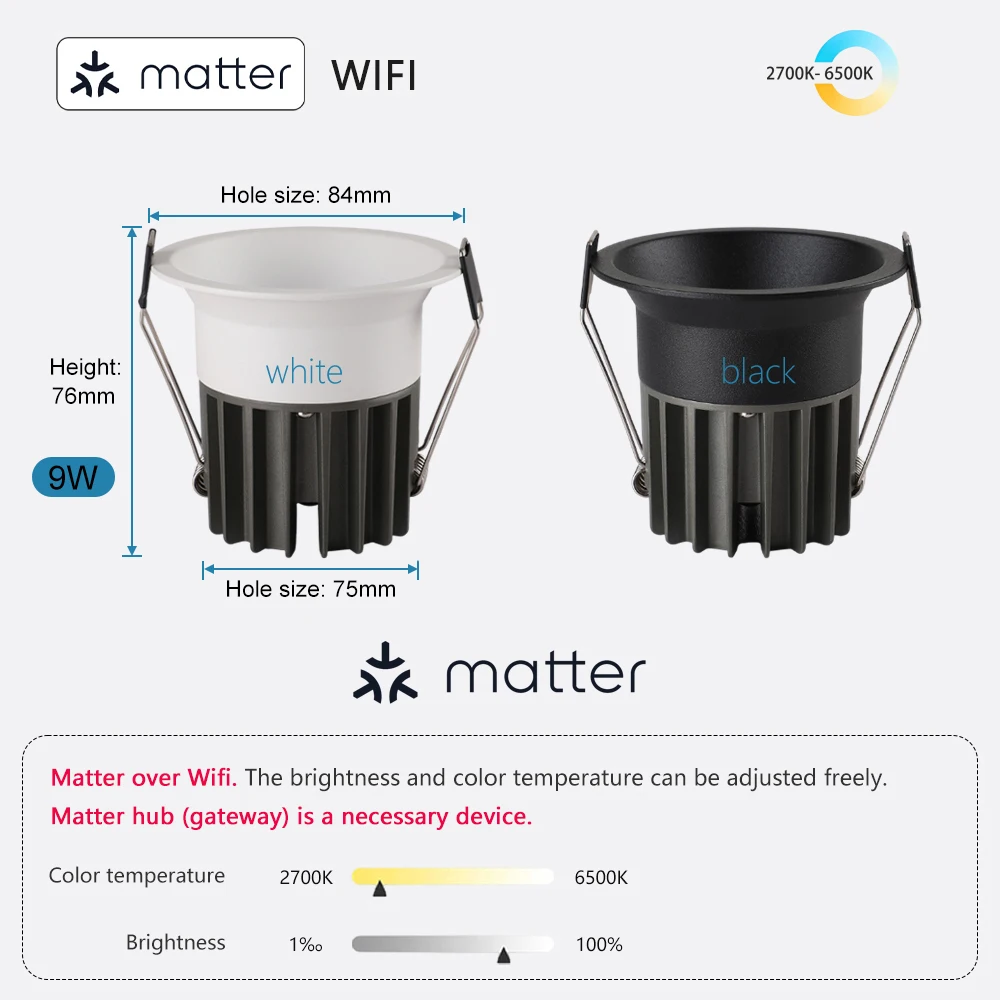 

LINGYU Встраиваемый светодиодный потолочный светильник 5 CCT черный/белый