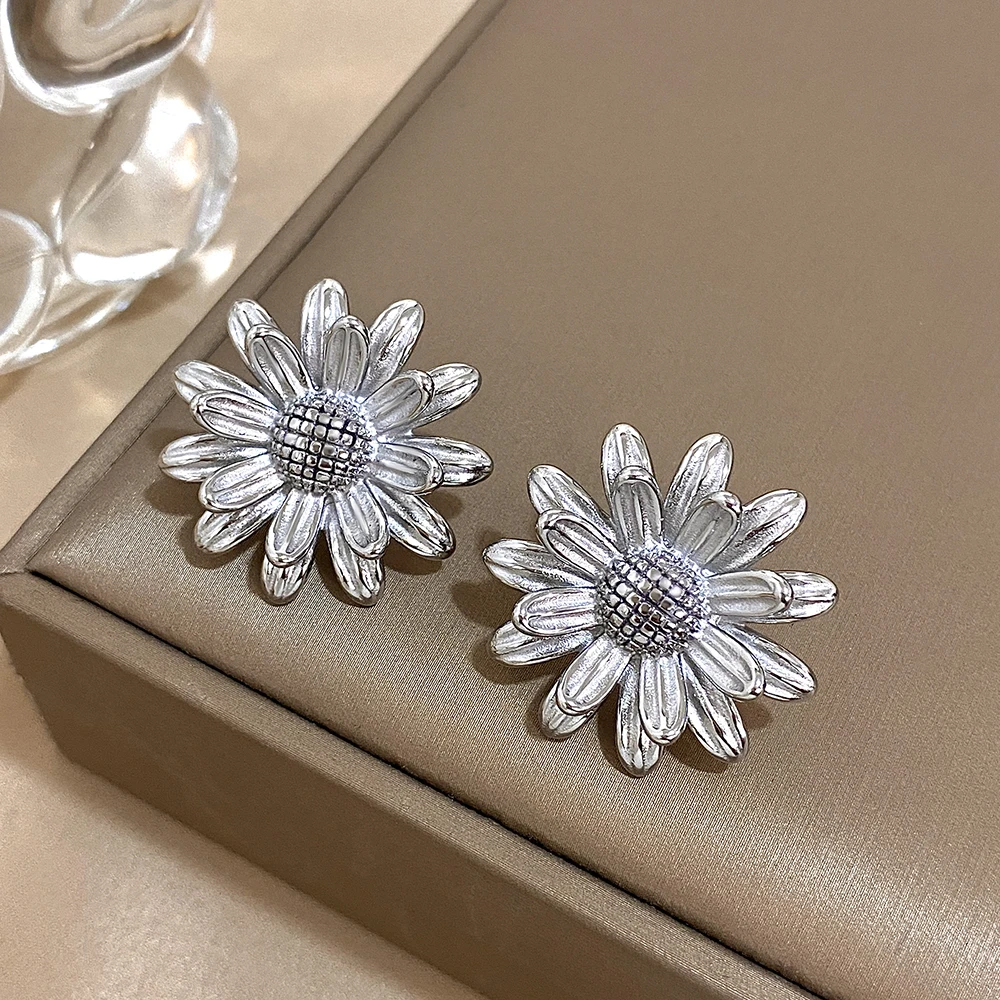 Flashbuy модные серьги-гвоздики из нержавеющей стали в стиле ретро с подсолнухом для