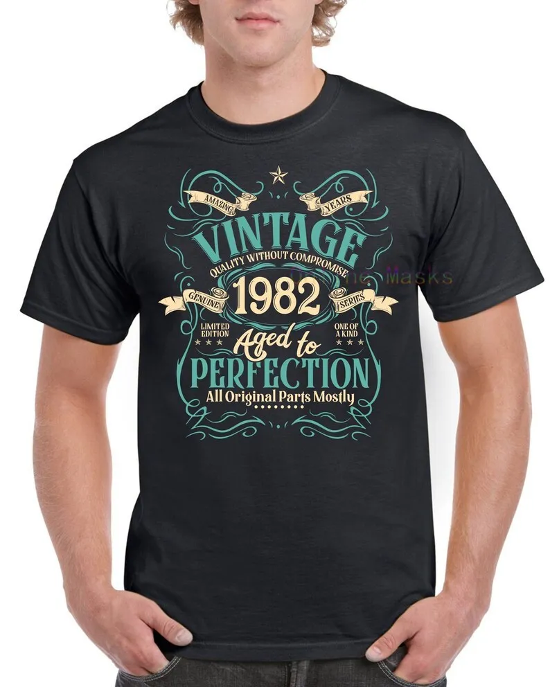 

Mens 40th Birthday Gift For Dad T Shirt Top Shirt Gift Present Forty Vintage Year 1982 Aged To Perfection Funny 40 Years Old Tee